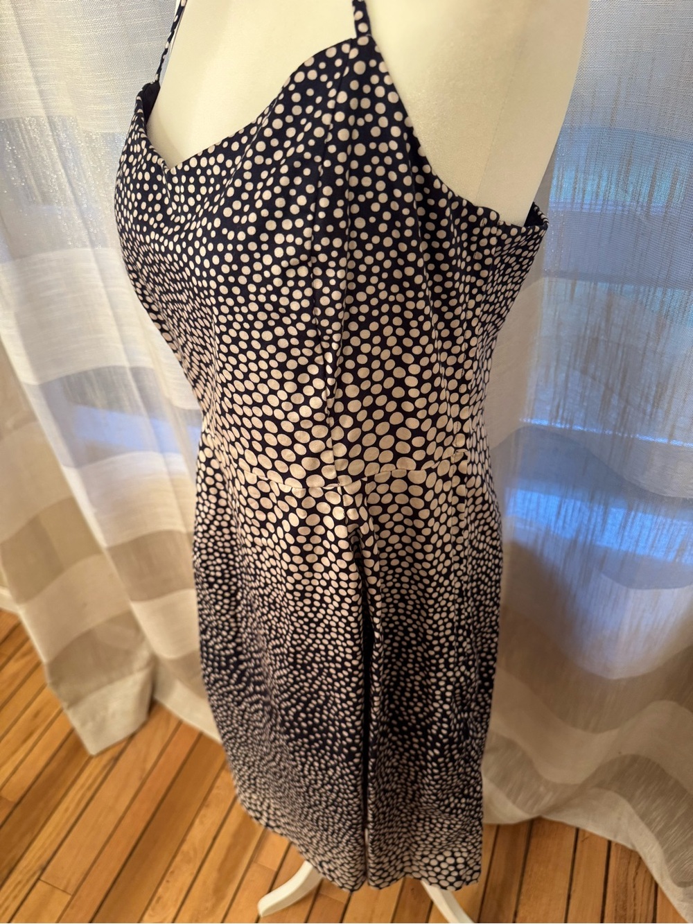 Women’s Navy and White Polka Dot Slip Dress - Picture 3 of 6